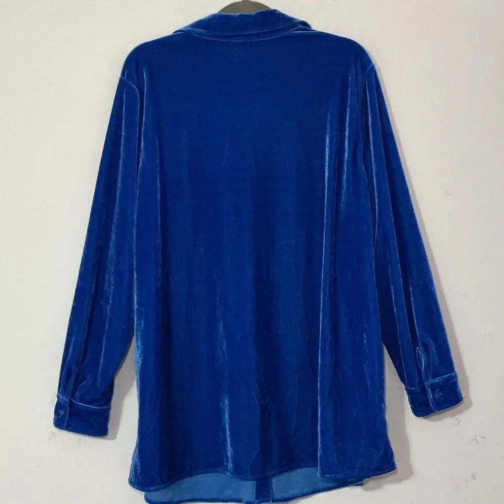 Soft Surroundings Royal Blue Velvet Button Down Top 1X